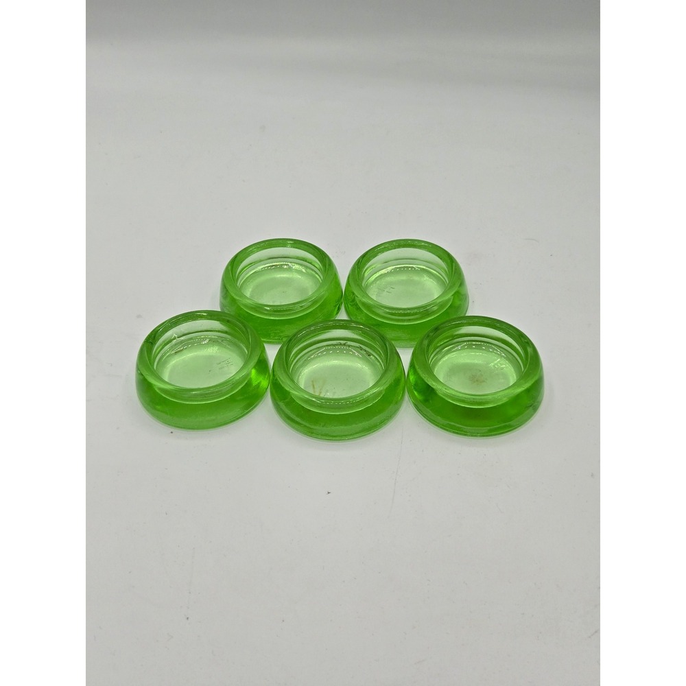 5 Vtg‎ Hazel Atlas Uranium Green Glass Furniture Caster Cups / Votive Holders